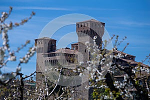 castle of vignola medieval fortress city of cherry with its blooms
