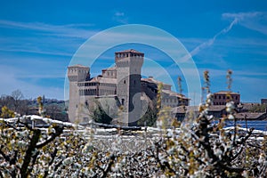 castle of vignola medieval fortress city of cherry with its blooms