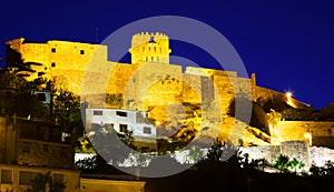 Castle of Villafames town in night, Valencia