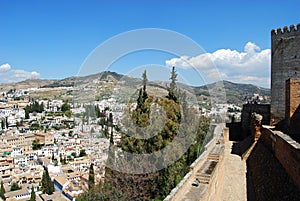 Castle wall and Albaicin District, Granada.