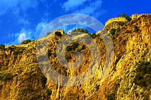 Castle wall on hill in Alanya