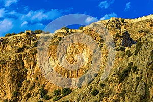 Castle wall on hill in Alanya
