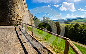Castle wall and railing on a hill