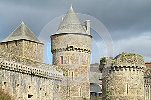 Castle walls and tower in Fougeres, France