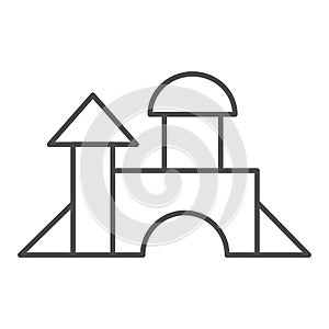 Castle from wooden blocks thin line icon, Kids toys concept, toy building game sign on white background, Toy castle for