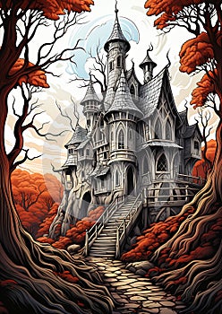 Castle in the Woods: A Staircase Leading to Inhabited Levels wit