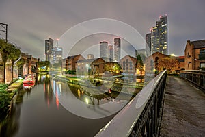 Castlefield in Manchester, UK, at night