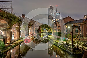 Castlefield in Manchester, UK, at night