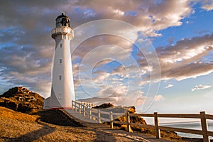 Castlepoint lighthouse, beautiful sunrise colours. New Zealand photo
