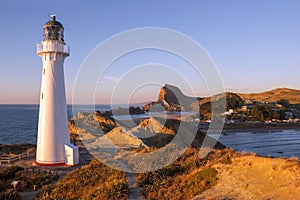 Castlepoint Lighthouse, sunrise panorama, New Zealand