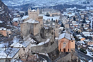 Castles of the Aoste Valley in Italy in Winter