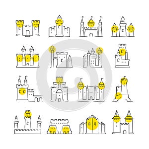 Castles and bastions line icons