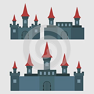 Castles and Fortresses of flat design vector icons