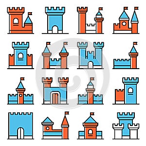 Castles Icons Set on White Background. Vector