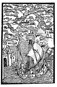 Castles of Indies. Engraving at De insulis in Mare indico repertis. 1493