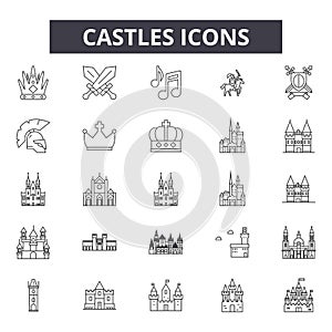 Castles line icons, signs, vector set, outline illustration concept