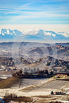 Castles and mountains in northern italy, langhe region, piedmont