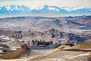 Castles and mountains in northern italy, langhe region, piedmont