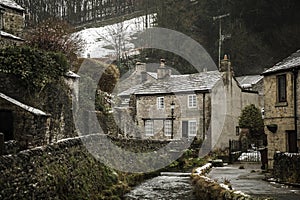 Castleton Hope Valley, Derbyshire Beautiful old rural idyllic village cottages in the Peak District river peacefully flowing