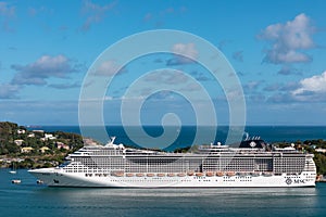 Castries, Saint Lucia, West Indies - The MSC Preziosa cruise ship in the harbor