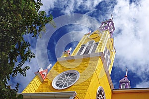 Castro, Chiloe Island, Chile - The Picturesque Colorful Towers of the Wooden Jesuit Church in Castro