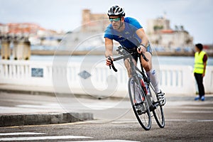 CASTRO URDIALES, SPAIN - SEPTEMBER 17: Unidentified triathlete in the cycling competition celebrated in the triathlon of Castro Ur