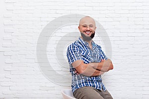 Casual Bearded Business Man Sitting Smiling Folded Hands Office