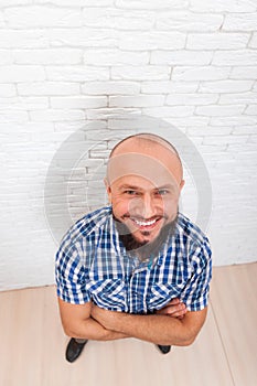 Casual Bearded Business Man Smiling Folded Hands Top View