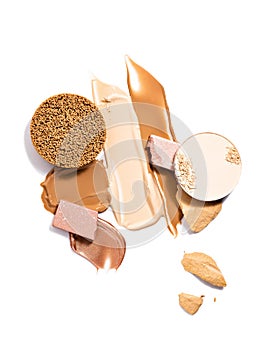 Casual beige make up and beauty products composition.