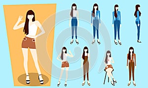 Casual business woman character set stock, Characters, One Woman Only, Cartoon, People, Females