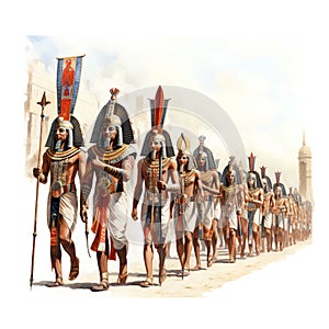 Casual Egyptians marching