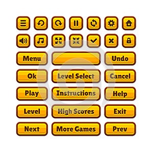 Casual Game UI Kit Buttons Set. Cartoon Style. Vector