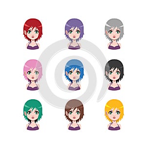 Casual girl with stylish hair - 9 different hair colors