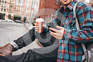 Casual man calling on video link his friends