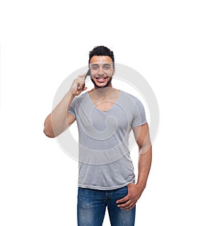 Casual Man Cell Smart Phone Call Speak