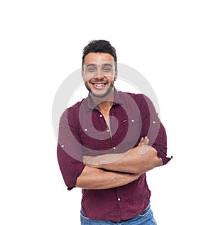 Casual Man Happy Smile Young Handsome Guy Folded Hands