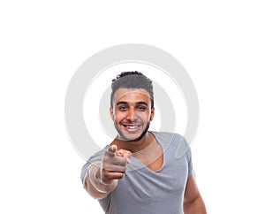 Casual Man Point Finger At You Happy Smile Young Handsome Guy