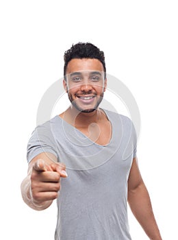 Casual Man Point Finger At You Happy Smile Young Handsome Guy