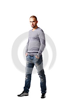 Casual Man Standing On White