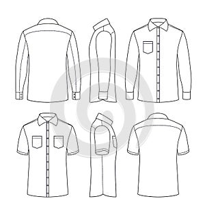 Casual mens blank outline shirts template. Shirt technical sewing pattern drawing.