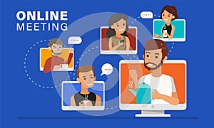 Casual online meeting with friends illustration