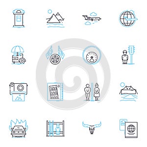 Casual pace linear icons set. Leisurely, Relaxed, Easygoing, Unhurried, Laid-back, Comfortable, Mellow line vector and photo
