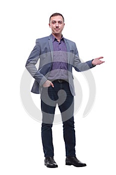 Casual portrait of young businessman, standing with hands in pocket