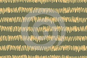 Casual desaturated seamless pattern of marsh green and yellow jagged stripes