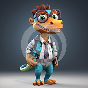 Casual Stylized Cartoon Carnotaurus: 3d Game Character With Glasses