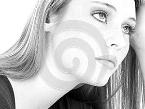 Casual Teen Girl Close Up Black and White