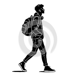 Casual Walking Young Man with Backpack Side Profile Vector Design for Lifestyle Themes