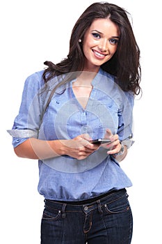 Casual woman with a phone in her hand