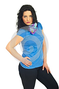 Casual woman posing in blank t-shirt
