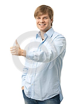 Casual young man showing OK sign